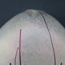 Load image into Gallery viewer, SIGNED John Ditchfield White Iridescent Glass Vase with Lily-pads &amp; Whiplash Trails. 7 Inches
