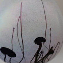 Load image into Gallery viewer, SIGNED John Ditchfield White Iridescent Glass Vase with Lily-pads &amp; Whiplash Trails. 7 Inches
