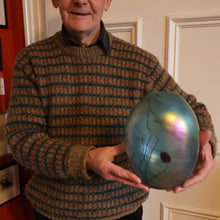 Load image into Gallery viewer, LARGE: Stunning SIGNED 1983 John Ditchfield Blue Iridescent Glass Vase with Lily-pads &amp; Whiplash Trails. 9 Inches
