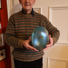 Load image into Gallery viewer, LARGE: Stunning SIGNED 1983 John Ditchfield Blue Iridescent Glass Vase with Lily-pads &amp; Whiplash Trails. 9 Inches
