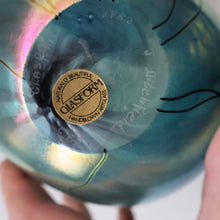 Load image into Gallery viewer, LARGE: Stunning SIGNED 1983 John Ditchfield Blue Iridescent Glass Vase with Lily-pads &amp; Whiplash Trails. 9 Inches
