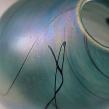 Load image into Gallery viewer, LARGE: Stunning SIGNED 1983 John Ditchfield Blue Iridescent Glass Vase with Lily-pads &amp; Whiplash Trails. 9 Inches

