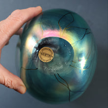 Load image into Gallery viewer, LARGE: Stunning SIGNED 1983 John Ditchfield Blue Iridescent Glass Vase with Lily-pads &amp; Whiplash Trails. 9 Inches
