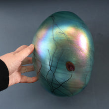 Load image into Gallery viewer, LARGE: Stunning SIGNED 1983 John Ditchfield Blue Iridescent Glass Vase with Lily-pads &amp; Whiplash Trails. 9 Inches

