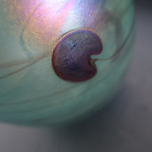 Load image into Gallery viewer, LARGE: Stunning SIGNED 1983 John Ditchfield Blue Iridescent Glass Vase with Lily-pads &amp; Whiplash Trails. 9 Inches
