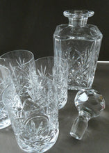 Load image into Gallery viewer, EDINBURGH CRYSTAL. IONA Pattern FOUR Whisky Tumblers and Large Square Spirit Decanter  with Original Stopper
