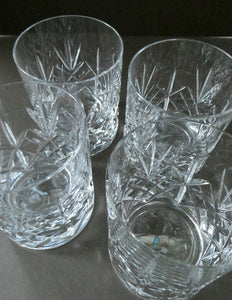 EDINBURGH CRYSTAL. IONA Pattern FOUR Whisky Tumblers and Large Square Spirit Decanter  with Original Stopper