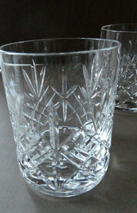 EDINBURGH CRYSTAL. IONA Pattern FOUR Whisky Tumblers and Large Square Spirit Decanter  with Original Stopper