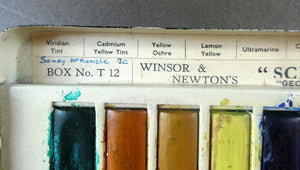 Vintage 1950s WINDSOR & NEWTON Metal Watercolour Box with 12 Full Paint Pans. Original Retail Box
