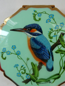 Vintage 1950s STRATTON Powder Compact with Kingfisher Design. UNUSED