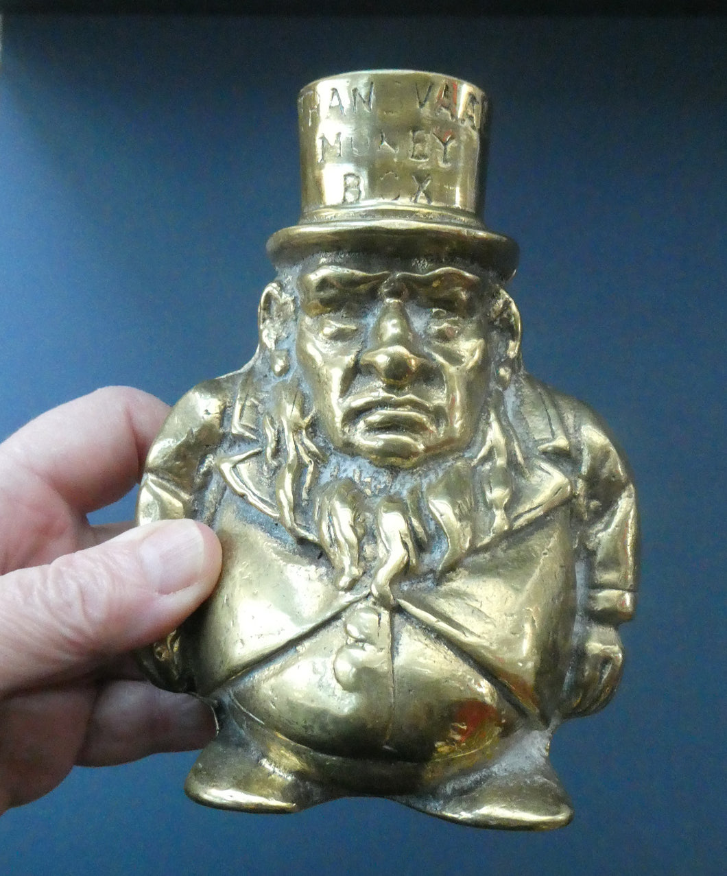 1900s ANTIQUE Brass Money Box or Coin Bank in the Shape of Paul Kruger. President of the Transvaal