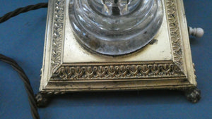 Antique Victorian OSLER Corintian Table Lamp with Brass Base and Capital and Fluted Crystal Upstand Section. SIGNED