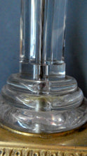 Load image into Gallery viewer, Antique Victorian OSLER Corintian Table Lamp with Brass Base and Capital and Fluted Crystal Upstand Section. SIGNED
