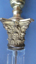 Load image into Gallery viewer, Antique Victorian OSLER Corintian Table Lamp with Brass Base and Capital and Fluted Crystal Upstand Section. SIGNED

