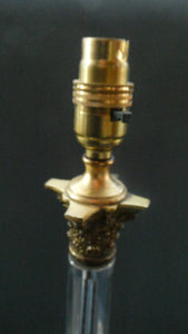 Antique Victorian OSLER Corintian Table Lamp with Brass Base and Capital and Fluted Crystal Upstand Section. SIGNED