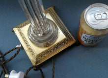 Load image into Gallery viewer, Antique Victorian OSLER Corintian Table Lamp with Brass Base and Capital and Fluted Crystal Upstand Section. SIGNED
