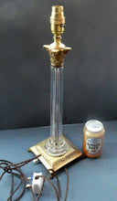 Load image into Gallery viewer, Antique Victorian OSLER Corintian Table Lamp with Brass Base and Capital and Fluted Crystal Upstand Section. SIGNED
