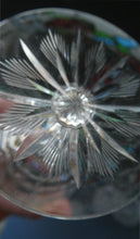 Load image into Gallery viewer, 1930s ART DECO Stuart Crystal FOUR Wine Glasses. With Cut Oval Facets and Engraved Fan Fringe Pattern. Height 5 3/8 inches
