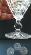 Load image into Gallery viewer, 1930s ART DECO Stuart Crystal FOUR Wine Glasses. With Cut Oval Facets and Engraved Fan Fringe Pattern. Height 5 3/8 inches
