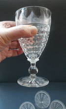 Load image into Gallery viewer, 1930s ART DECO Stuart Crystal FOUR Wine Glasses. With Cut Oval Facets and Engraved Fan Fringe Pattern. Height 5 3/8 inches
