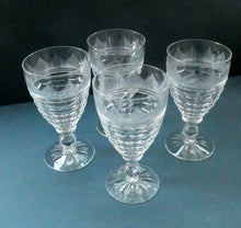 Load image into Gallery viewer, 1930s ART DECO Stuart Crystal FOUR Wine Glasses. With Cut Oval Facets and Engraved Fan Fringe Pattern. Height 5 3/8 inches
