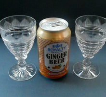 Load image into Gallery viewer, 1930s ART DECO Stuart Crystal FIVE Wine Glasses. With Cut Oval Facets and Engraved Fan Fringe Pattern. Height 4 1/2 inches
