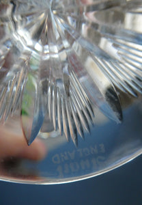 1930s ART DECO Stuart Crystal FIVE Wine Glasses. With Cut Oval Facets and Engraved Fan Fringe Pattern. Height 4 1/2 inches