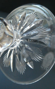 1930s ART DECO Stuart Crystal FIVE Wine Glasses. With Cut Oval Facets and Engraved Fan Fringe Pattern. Height 4 1/2 inches