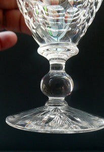 1930s ART DECO Stuart Crystal FIVE Wine Glasses. With Cut Oval Facets and Engraved Fan Fringe Pattern. Height 4 1/2 inches