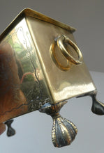 Load image into Gallery viewer, Arts and Crafts Brass Casket with Engraved Wyvern Decoration, Strapwork Bands &amp; Claw Feet
