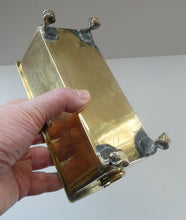 Load image into Gallery viewer, Arts and Crafts Brass Casket with Engraved Wyvern Decoration, Strapwork Bands &amp; Claw Feet
