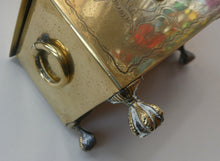 Load image into Gallery viewer, Arts and Crafts Brass Casket with Engraved Wyvern Decoration, Strapwork Bands &amp; Claw Feet
