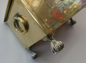Arts and Crafts Brass Casket with Engraved Wyvern Decoration, Strapwork Bands & Claw Feet