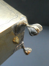 Load image into Gallery viewer, Arts and Crafts Brass Casket with Engraved Wyvern Decoration, Strapwork Bands &amp; Claw Feet

