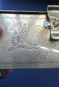 Arts and Crafts Brass Casket with Engraved Wyvern Decoration, Strapwork Bands & Claw Feet
