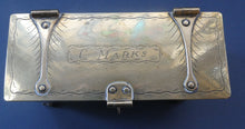 Load image into Gallery viewer, Arts and Crafts Brass Casket with Engraved Wyvern Decoration, Strapwork Bands &amp; Claw Feet

