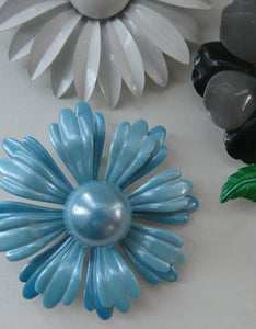 JOB LOT. Three Vintage Metal Painted LARGE Size Daisy Brooches