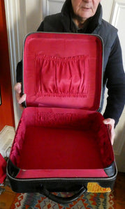 Vintage 1950s Thick Black Leather NORRIS LUGGAGE Small Travelling Case. With Original Old Cruise Labels