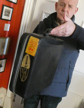 Load image into Gallery viewer, Vintage 1950s Thick Black Leather NORRIS LUGGAGE Small Travelling Case. With Original Old Cruise Labels
