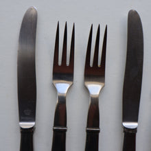 Load image into Gallery viewer, Vintage Danish GEORG JENSEN Stainless Steel RAADVAD FOUR Dessert Forks and THREE Knives (Mitra Shape)
