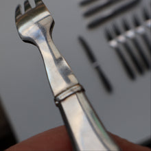 Load image into Gallery viewer, Vintage Danish GEORG JENSEN Stainless Steel Georg Jensen Denmark RAADVAD Small Knives and Forks (Mitra Shape)
