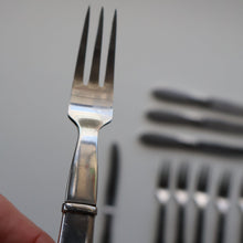 Load image into Gallery viewer, Vintage Danish GEORG JENSEN Stainless Steel Georg Jensen Denmark RAADVAD Small Knives and Forks (Mitra Shape)
