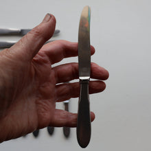 Load image into Gallery viewer, Vintage Danish GEORG JENSEN Stainless Steel Georg Jensen Denmark RAADVAD Small Knives and Forks (Mitra Shape)
