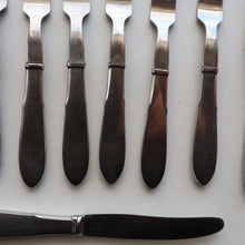 Load image into Gallery viewer, Vintage Danish GEORG JENSEN Stainless Steel Georg Jensen Denmark RAADVAD Small Knives and Forks (Mitra Shape)
