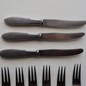 Vintage Danish GEORG JENSEN Stainless Steel Georg Jensen Denmark RAADVAD Small Knives and Forks (Mitra Shape)