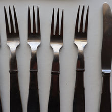 Load image into Gallery viewer, Vintage Danish GEORG JENSEN Stainless Steel Georg Jensen Denmark RAADVAD Small Knives and Forks (Mitra Shape)
