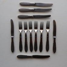 Load image into Gallery viewer, Vintage Danish GEORG JENSEN Stainless Steel Georg Jensen Denmark RAADVAD Small Knives and Forks (Mitra Shape)
