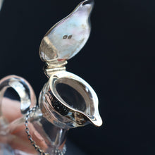 Load image into Gallery viewer, A/ ANTIQUE Edwardian WHISKY NOGGIN. Hallmarked 1907 Hukin and Heath Silver Mounts; with Cute Miniature Silver Whisky Label
