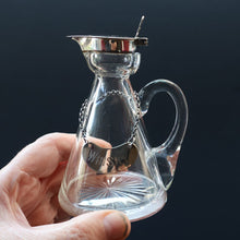 Load image into Gallery viewer, A/ ANTIQUE Edwardian WHISKY NOGGIN. Hallmarked 1907 Hukin and Heath Silver Mounts; with Cute Miniature Silver Whisky Label
