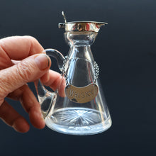 Load image into Gallery viewer, A/ ANTIQUE Edwardian WHISKY NOGGIN. Hallmarked 1907 Hukin and Heath Silver Mounts; with Cute Miniature Silver Whisky Label
